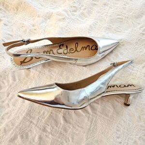 Sam Edelman silver metallic slingback kitten heel